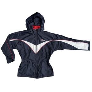 FILA Womens Windbreaker Jacket Medium 90s Retro Y2K Red White Blue Lined Pockets